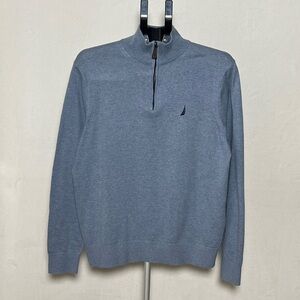 NAUTICA Navtech Grayish Blue Quarter-zip Ribbed Collar Sweater - size M
